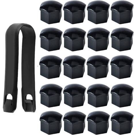 Lot de 20 Capuchons d'écrou de Roue 17mm, Cache-écrous de Boulon de Roue, Cache-écrous de Pneu Hexagonaux avec Ensemble d'outils de Démontage pour Voitures, Noir