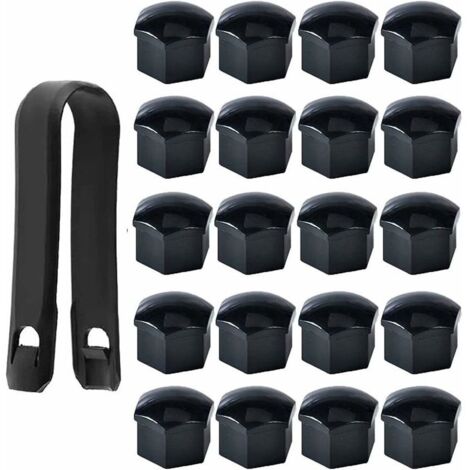 Lot de 20 Capuchons d'écrou de Roue 17mm, Cache-écrous de Boulon de Roue, Cache-écrous de Pneu Hexagonaux avec Ensemble d'outils de Démontage pour Voitures, Noir