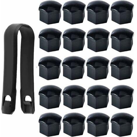Lot de 20 Capuchons d'écrou de Roue 19mm, Cache-écrous de Boulon de Roue, Cache-écrous de Pneu Hexagonaux avec Ensemble d'outils de Démontage pour Voitures, Noir