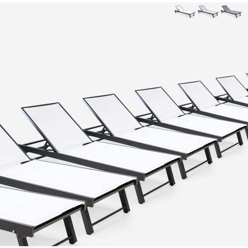 Beach And Garden Design - Lot de 20 chaises longues de jardin en aluminium avec roues Rimini Couleur: Blanc