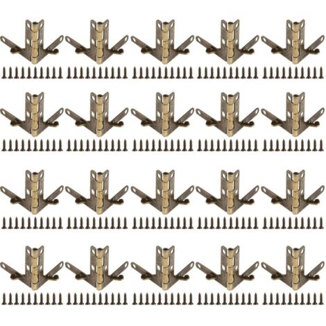 Lot de 20 charnières à ressort à angle de 90° pour petits bijoux, coffrets à vin, boîtes à montres, couvercles en bois (bronze)