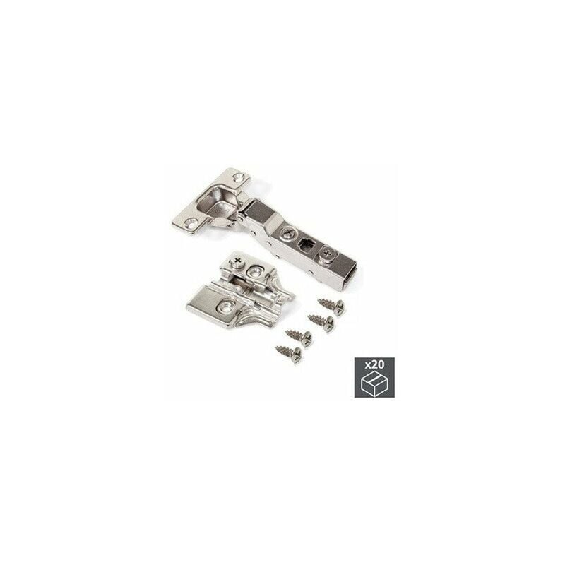 Lot de 20 charnières pour montage en applique, 20 embases ,vis pour montage - Emuca