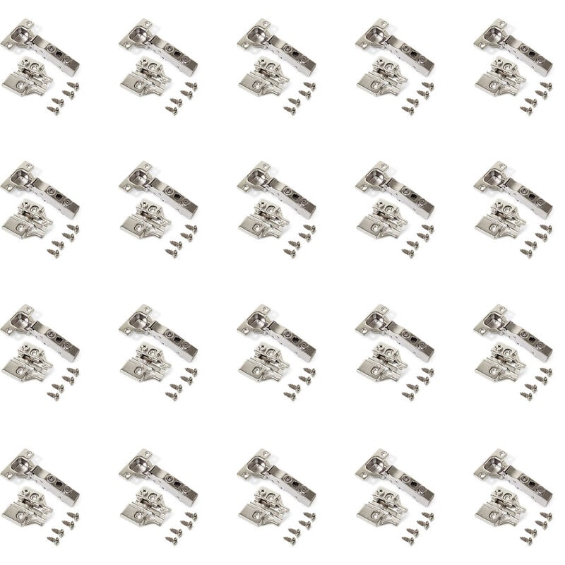 Emuca - Lot de 20 charnières droites X91N avec embases à visser, Hauteur 0, Acier, Nickelé