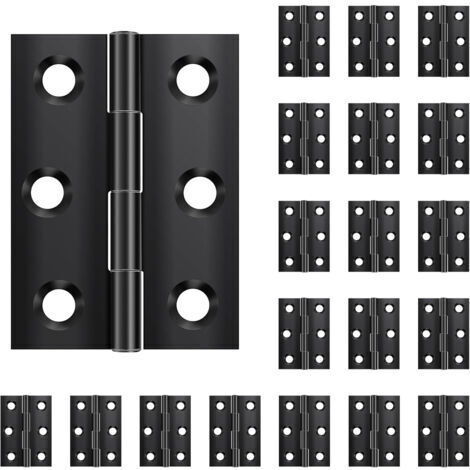 Lot de 20 charnières pliables 44 mm × 31 mm, en acier inoxydable, noires, petites charnières, pour portes, fenêtres, armoires avec 60 vis