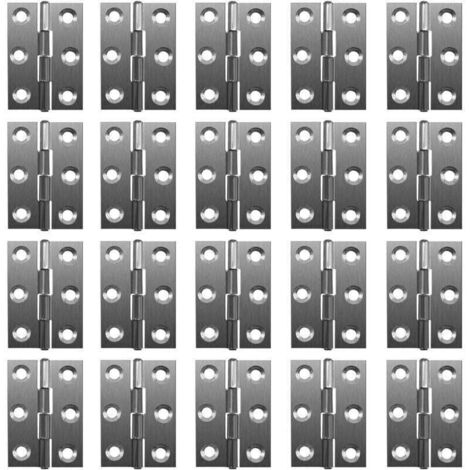 Lot de 20 charnières pliables à 180 degrés - En acier inoxydable - 20 mm - Avec 6 trous de montage - Charnières robustes