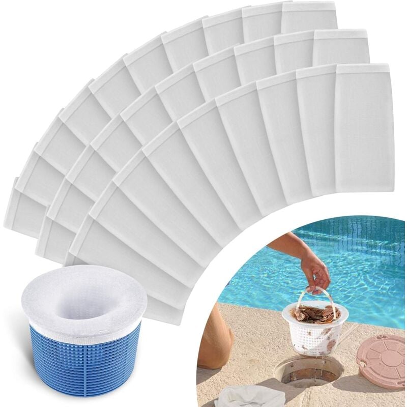 Lot de 30 Chaussettes d'écumoire de Piscine – Filtre Les paniers, Les écumoires nettoient Les débris et Les Feuilles pour piscines creusées et Hors
