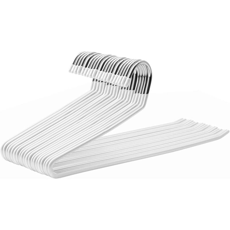 Lot de 20 Cintres à Pantalon, en métal, Cintre à Bout Ouvert, revêtement antidérapant, Gain de Place, Longueur 35 cm, Blanc