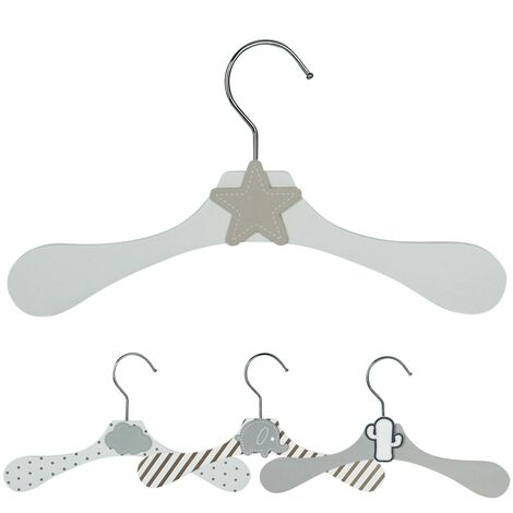 Lot de 20 cintres en bois 28 cm pour bébé, enfant avec crochet pivotant - Cintre blanc et étoile beige - Monsieur Bébé