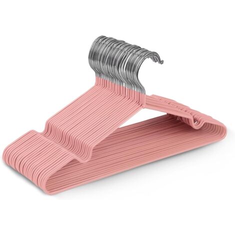Lot de 20 cintres en métal recouvert de caoutchouc rose de haute qualité, 30 x 17 x 0,35 cm, gain de place, adaptés aux armoires