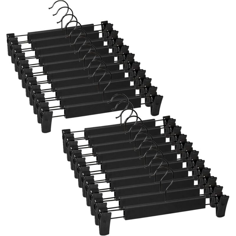 Lot de 20 Cintres pour Pantalon, Cintres Porte-Jupes, avec 2 Pinces antidérapants et réglables, pour Pantalons Suspendus, Chaussettes, Jupes - Noir