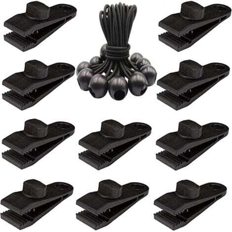 Lot de 20 clips de bâche robustes – Pinces de tente à vis pour bâche avec boule élastique pour auvent, auvents, pergola, couvertures en toile, camping en plein air, piscine.