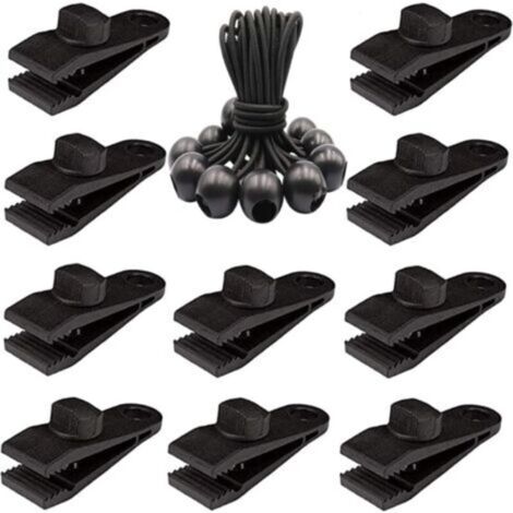 Lot de 20 clips de bâche robustes – Pinces de tente à vis pour bâche avec boule élastique pour auvent, auvents, pergola, couvertures en toile, camping en plein air, piscine