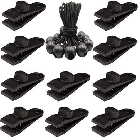 Lot de 20 clips de bâche robustes – Pinces de tente à vis pour bâche avec boule élastique pour auvent, auvents, pergola, couvertures en toile, camping en plein air, piscine.