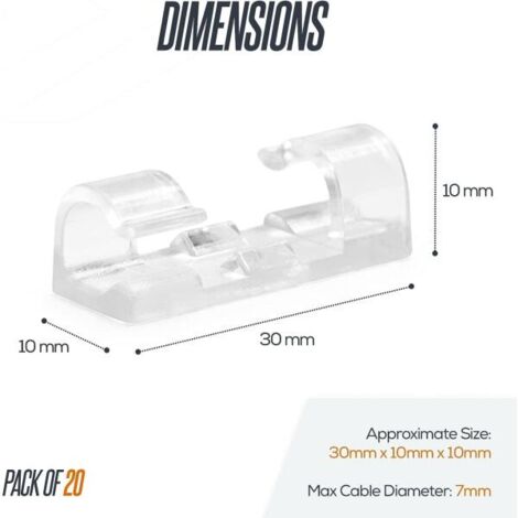 Lot de 20 clips de câble auto-adhésifs - Organisateur de câbles transparent pour mur, bureau, voiture, maison et bureau-AquaForge