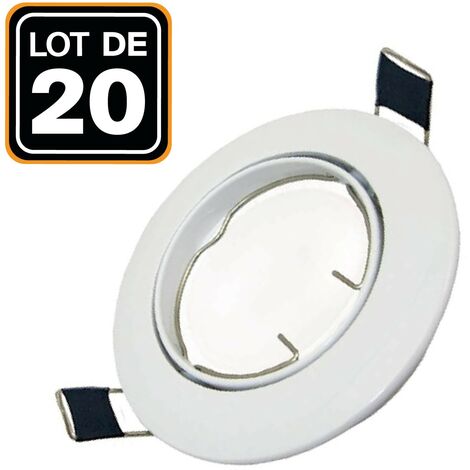 Lot de 20 collerettes supports encastrables orientables Spot LED rond blanc - Diametre 90mm - Trou de perçage 65mm