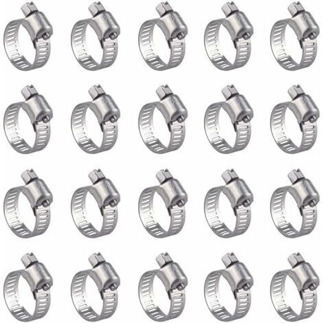 Lot de 20 Colliers de Serrage en Acier Inoxydable - Réglables (16-25mm), Résistants à la Rouille, pour la Fixation des Tuyaux