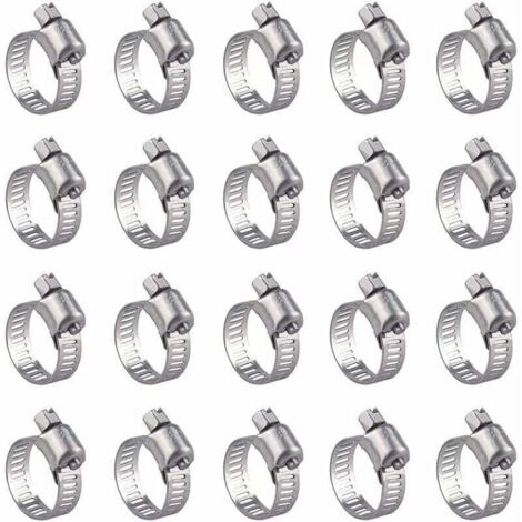 Lot de 20 Colliers de Serrage en Acier Inoxydable - Réglables (16-25mm), Résistants à la Rouille, pour la Fixation des Tuyaux
