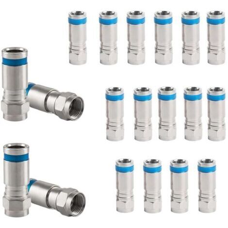 Lot de 20 connecteurs à compression de type F pour câbles satellites RG6, adaptateurs coaxiaux de type F pour satellites, téléviseurs et récepteurs, résistants