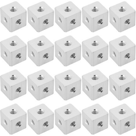 Lot de 20 Connecteurs Cubiques M3 en Aluminium Bloc de Fixation Carré Hexagonal pour Feuille Acrylique Fixe Matériel d'éclairage 10 X 10 X 10 Mm