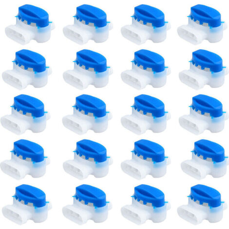 Lot de 20 connecteurs de câbles pour tondeuses robotisées, connecteurs 314, borniers bleus auto-dénudants et étanches, bornes tripolaires pour tondeuses robotisées de jardin et automatiques.