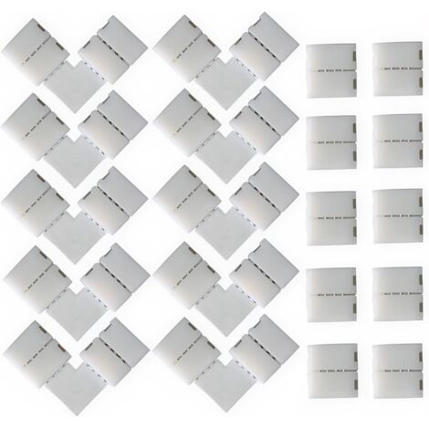 Lot de 20 connecteurs pour bande lumineuse en forme de L à 4 broches, connecteur sans espace pour bande LED à 4 broches pour bande LED SMD 5050 multicolore non étanche de 10 mm