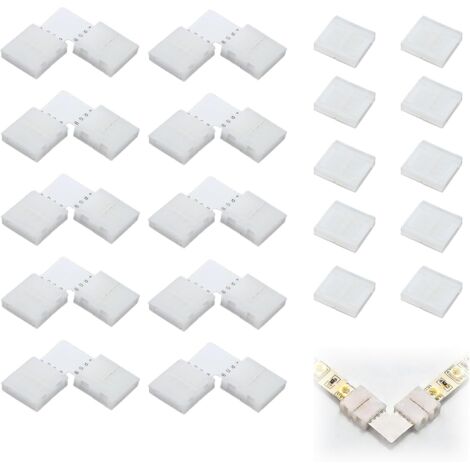Lot de 20 Connecteurs pour LED RGB Rubans 4 Broches 10mm, avec 10pcs Connecteurs d'Angle en L et 10pcs Connecteur Bande LED, 4 Pin 10mm Raccord Rubans LED Sans Soudure pour RGB SMD 5050