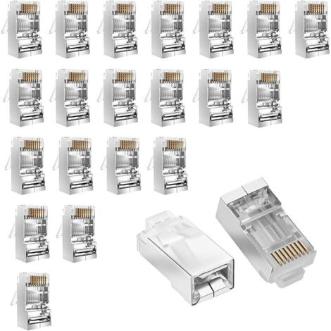 Lot de 20 connecteurs RJ45 blindés Cat6/Cat6A traversants pour FTP/STP et câbles rigides - Connecteurs de brassage Ethernet 3 broches