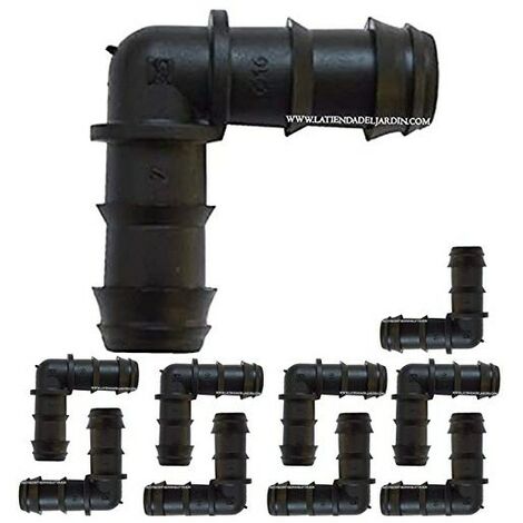 Lot de 20 Coude cannelé 16 mm pour tuyau goutte à goutte  Liaison coudée pour l'union de tuyaux, noir