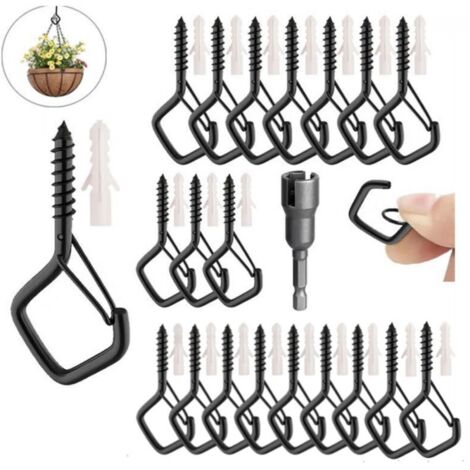 Lot de 20 Crochet à Vis en acier inoxydable, Crochet Plafond avec Loquet de Sécurité, Piton à Visser Crochets muraux pour Suspendre des Plantes, des