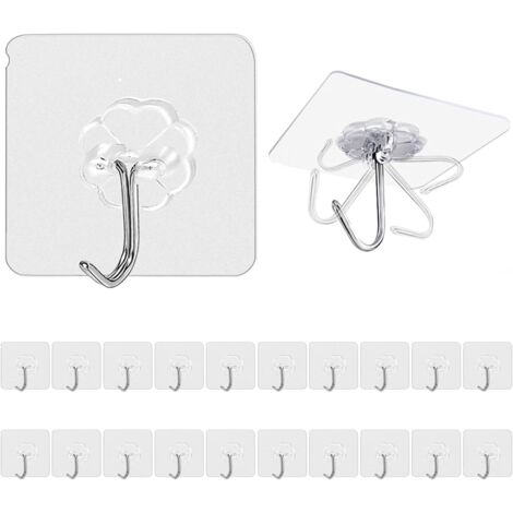 Lot de 20 Crochet Adhésif, Transparent Pour Accroche Salle de Bain 15kg (max), Crochet Adhésif pour Maison, Cuisine, Salle Bain,Serviettes, Peignoirs et Vêtements