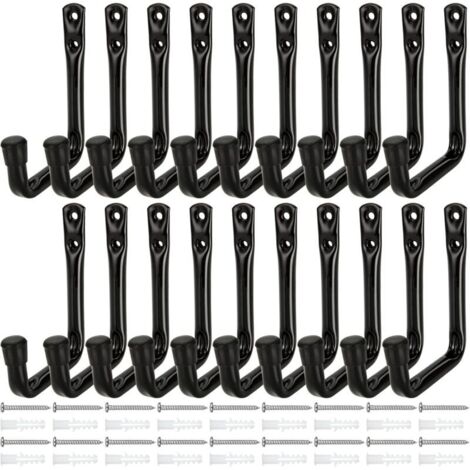 Lot de 20 Crochet de Rangement 12 X 9 cm Crochet Mural de Garage Maximale de 20 KG Crochets Muraux Garage Avec 18 Vis et Tubes D'expansion pour Échelle, Chaise Pliante, Vélo