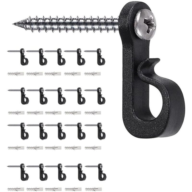 Lot de 20 crochets à vis pour intérieur et extérieur pour lumières de Noël, garage, Nouvel An