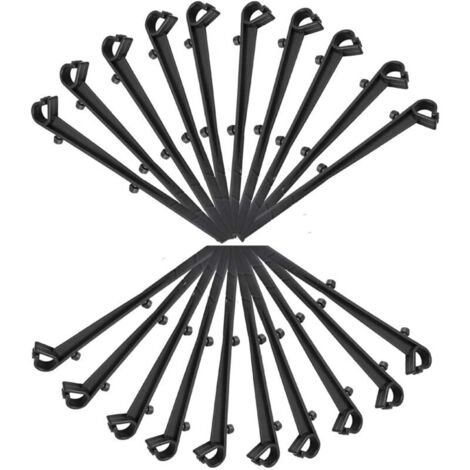 Lot de 20 Crochets de fixation grillage de protection de gouttière en PP, longeur de 16cm, entraxe de 7.2cm, noir