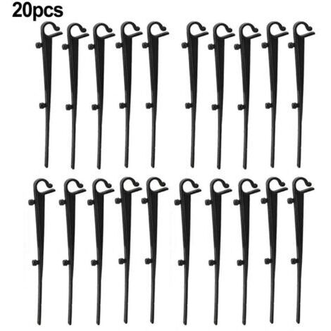 Lot de 20 crochets de fixation pour grillage de protection de gouttière en PP - Longueur 16 cm, entraxe 7,2 cm, noir