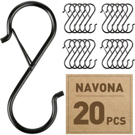 Lot de 20 crochets en S avec boucle de sécurité, crochets en S robustes de 9 cm en acier inoxydable, crochets de cuisine, crochets de penderie
