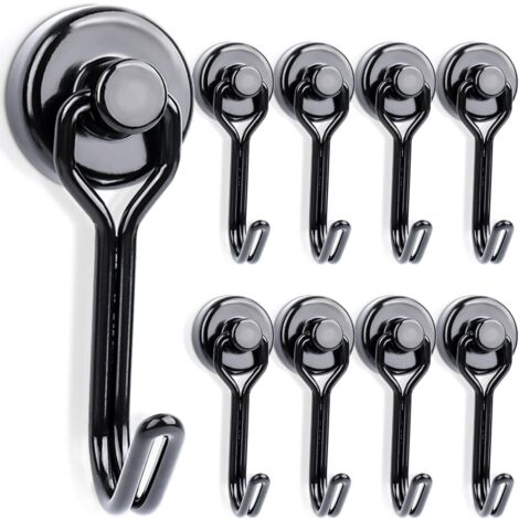 Lot de 20 crochets magnétiques extra puissants en néodyme 10 kg + 16 mm - Crochets magnétiques rotatifs avec crochets - Aimants puissants - Pour suspendre plafond, camping, camionnette, barbecue,
