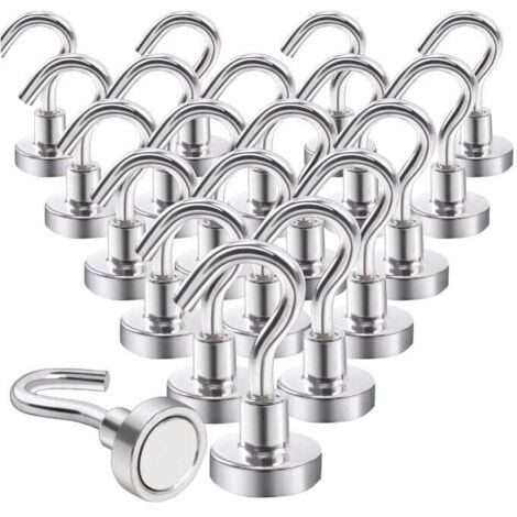 FLYME 20 Pièces Crochet Magnetique Aimant Puissant Neodyme Crochet pour Frigo Cuisines Bureau École de Croisière Robuste
