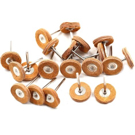 Lot de 20 disques abrasifs à tige 1/8 en cuir de vache compatibles avec les accessoires Dremel, outil rotatif, outil de bijoux (cuir de vache)