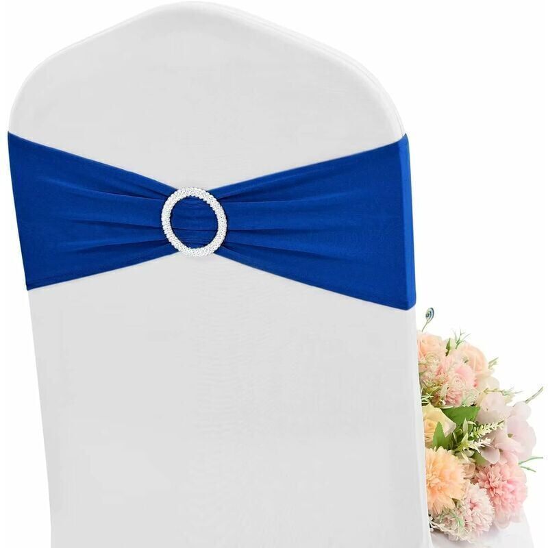 Lot de 20 écharpes de Chaise en élasthanne Bleu Royal avec nœuds Extensibles pour Chaise avec Boucle coulissante pour fête, Banquet, hôtel,