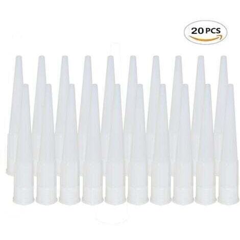 Lot de 20 Embout Douille Pistolet Silicone Cartouche Douilles Silicone Buses de Rechange pour Mastic Adhésif en Silicone avec Grattoir Plastique pour Calfeutrer Extension Remplacement Calfeutrage