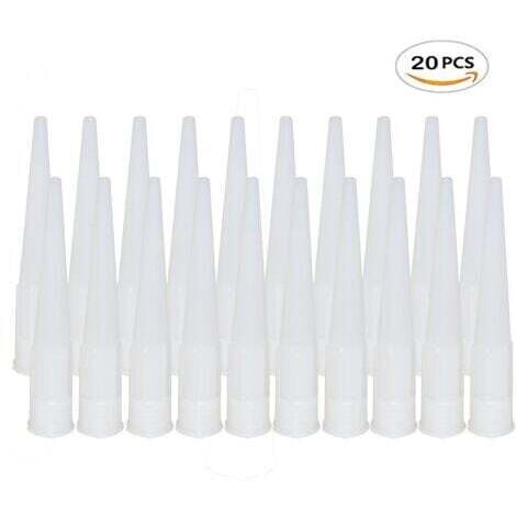 Lot de 20 Embout Douille Pistolet Silicone Cartouche Douilles Silicone Buses de Rechange pour Mastic Adhésif en Silicone avec Grattoir Plastique pour Calfeutrer Extension Remplacement Calfeutrage