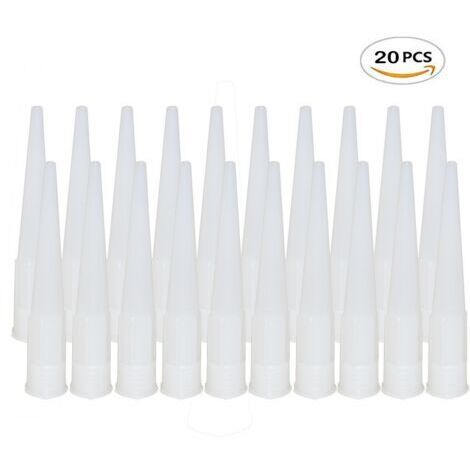 Lot de 20 Embout Douille Pistolet Silicone Cartouche Douilles Silicone Buses de Rechange pour Mastic Adhésif en Silicone avec Grattoir Plastique pour Calfeutrer Extension Remplacement Calfeutrage