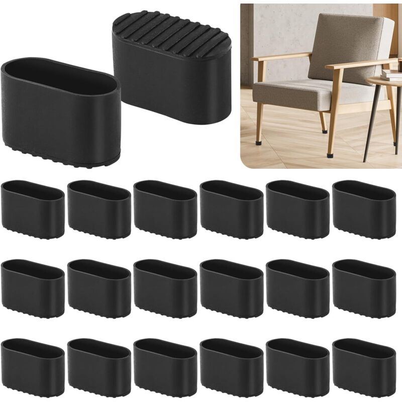 Shining House - Lot de 20 embouts de pieds de chaise ovales - 40 x 20 mm - Pour chaises de jardin, extérieur - En plastique - Noir