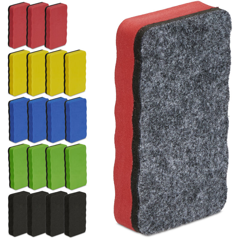 Lot de 20 éponges pour tableau de conférence, carrées, magnétiques, HxLxP : 2x10,5x5,5 cm, eva, multicolore - Relaxdays