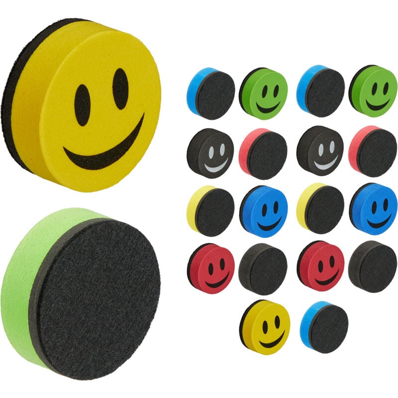 Relaxdays Lot de 20 éponges pour tableaux, accessoires ronds & magnétiques, HxLxP : 2x5 cm, en mousse EVA, multicolore