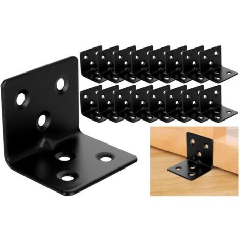 Lot de 20 Équerre d'assemblage Renforcée Noir Inox, 38x30x30mm Aicer Plaque Equerre Inox, Equerre Metal pour Fixation de Inox pour Fixation et Réparation Meubles - Noir