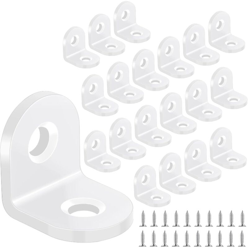 Lot de 20 équerres blanches 20x20mm, en acier carbone Fixation pour meubles en bois, avec vis