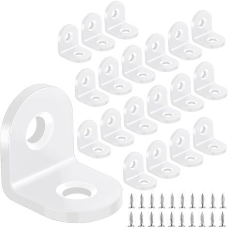 Lot de 20 équerres blanches 20x20mm, en acier carbone Fixation pour meubles en bois, avec vis