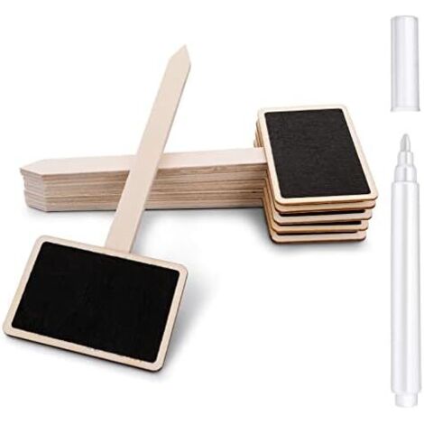 Lot de 20 Étiquettes en Bois pour Jardin - Tableau Noir Avec Stylo Marquage Pour Plantes d'Intérieur et d'Extérieur, Herbes, Fleurs, Légumes Pot