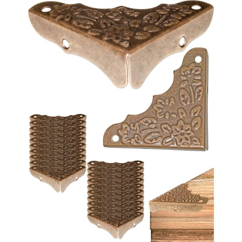 Lot de 20 ferrures pour meubles antiques, protection d'angle et des bords pour meubles, en laiton vieilli (avec vis) 3711mm